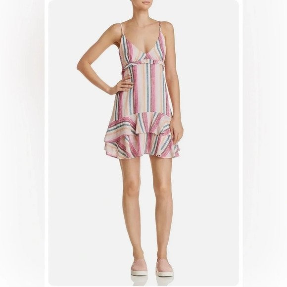 ! RAILS Martina Avila Striped Linen Blend Lurex Ruffle Baby Doll Cami Mini… - Picture 2 of 7
